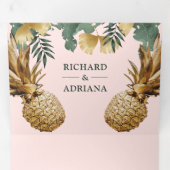 Tropischer Palm Blush Pink Gold Ananas Hochzeit Dreifach Gefaltete Einladung (Innen Erste Seite)