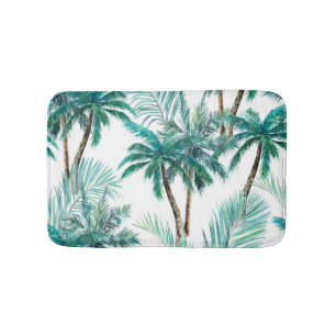 Tropischer Palm: Dschungel-Muster in Wasserfarbe. Badematte