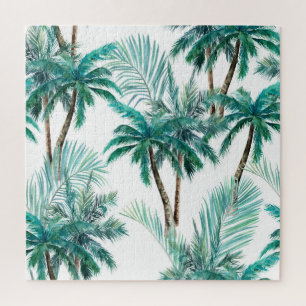Tropischer Palm: Dschungel-Muster in Wasserfarbe. Puzzle