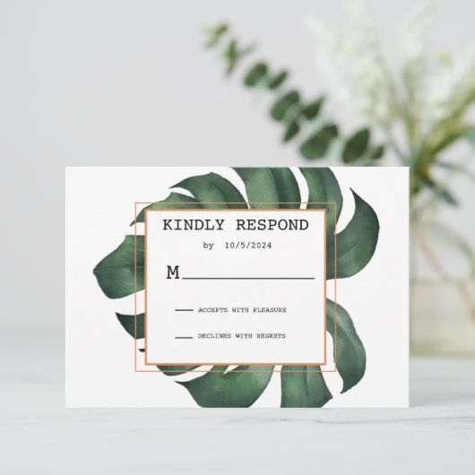 Tropischer Palm Leaf Response Card UAWG RSVP Karte (Stehend Vorderseite)