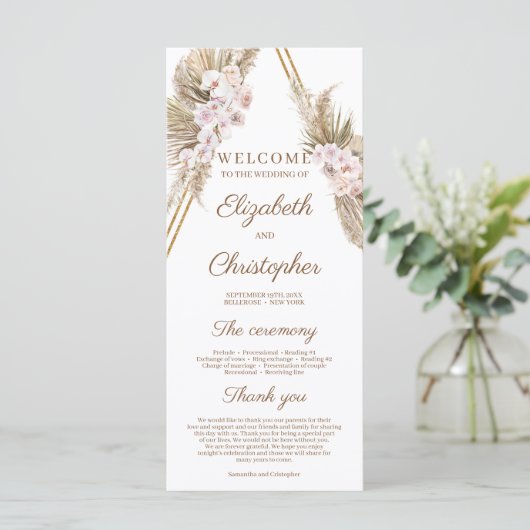 Tropischer Palm Pampas Grass Gold Arch Tropisch ge Programm (Stehend Vorderseite)