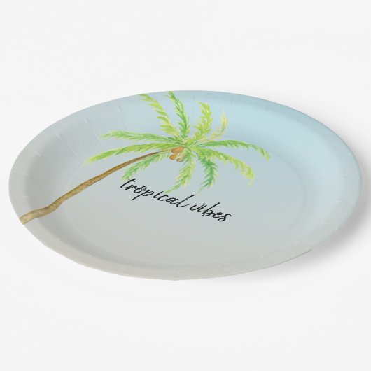 Tropischer Palm Tree Blue Ombre Pappteller (Schrägansicht)