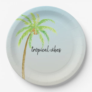 Tropischer Palm Tree Blue Ombre Pappteller