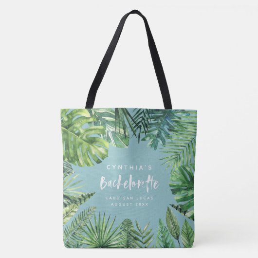 Tropischer Palmblatt u. Skript bachelorette Tasche (Vorderseite)