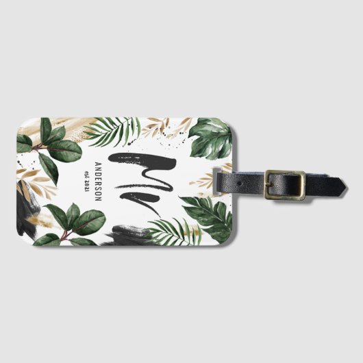 Tropischer Palmblatt- u. Skriptherr Gepäckanhänger (Vorderseite (Horizontal))