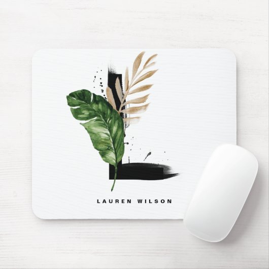 Tropischer Palmblätterbrief L Monogram Personalisi Mousepad (Mit Mouse)