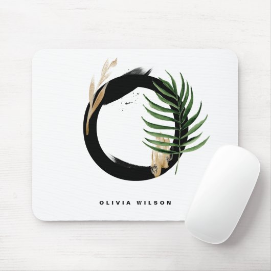 Tropischer Palmblätterbrief O Monogramm Personalis Mousepad (Mit Mouse)