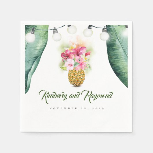 Tropischer Palmblätterlein und Ananas-Ananas-Stran Serviette (Vorderseite)