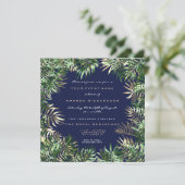 Tropischer Palmblättriger Rahmen Blue Nav Sepia Go Einladung (Stehend Vorderseite)