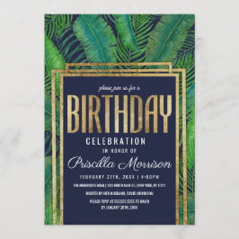 Tropischer Palme-grünes Goldmarine-Blau-Geburtstag Einladung