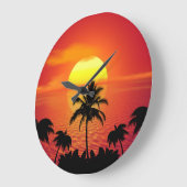 Tropischer Palme-Ozean-Horizont-Sonnenuntergang Große Wanduhr (Winkel)