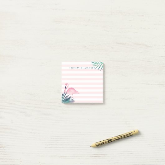 Tropischer Palmen-Rosa-Flamingo-rosa u. weißer Post-it Klebezettel (Auf Schreibtisch)