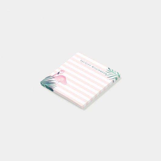 Tropischer Palmen-Rosa-Flamingo-rosa u. weißer Post-it Klebezettel (angewinkelt)