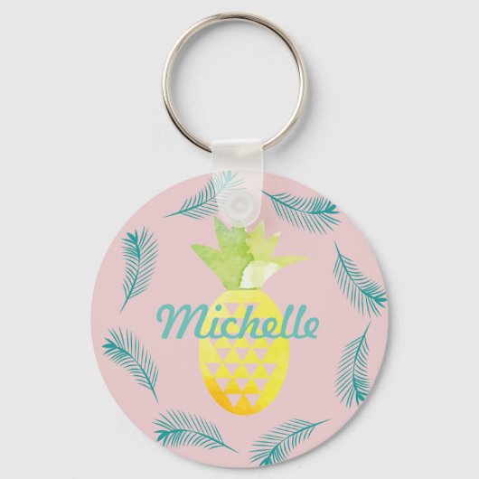 Tropischer Palmenbaum Ananas Pink Name Schlüsselan Schlüsselanhänger (Vorderseite)