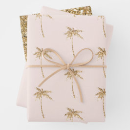 Tropischer Palmenbaum aus Gold Glitzer Geschenkpapier Set
