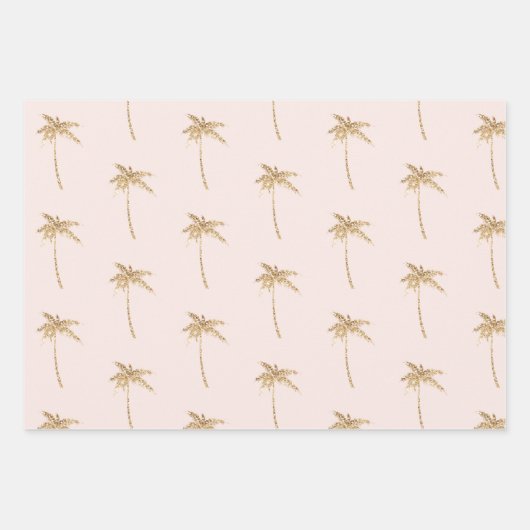 Tropischer Palmenbaum aus Gold Glitzer Geschenkpapier Set (Vorderseite)