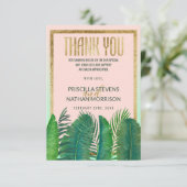 Tropischer Palmenbaum Banana Leaf Gold Hochzeit Dankeskarte (Stehend Vorderseite)