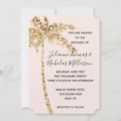 Tropischer Palmenbaum, Blush Gold Glitzer Einladung (Vorderseite)