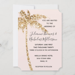 Tropischer Palmenbaum, Blush Gold Glitzer Einladung
