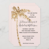 Tropischer Palmenbaum, Blush Gold Glitzer Einladung (Vorne/Hinten)