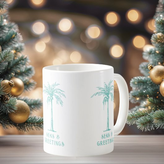 Tropischer Palmenbaum Meere und Grüße Weihnachten Kaffeetasse