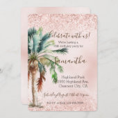 Tropischer Palmenbaum Rosa Glitzer Einladung (Vorne/Hinten)
