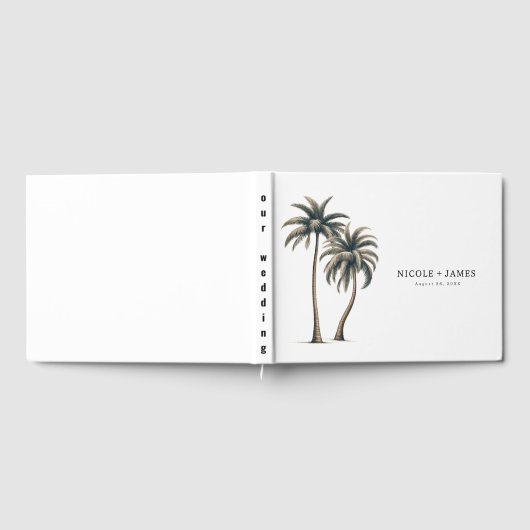 Tropischer Palmenbaum Rustikale Küstenhochzeit Gästebuch (Voll)