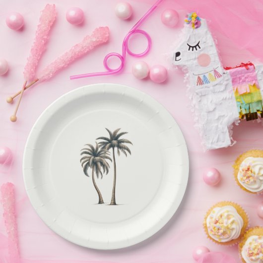Tropischer Palmenbaum Rustikale Küstenhochzeit Pappteller (Party)