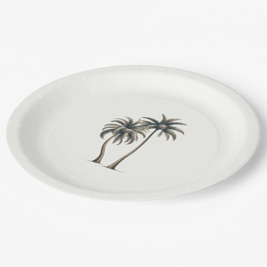 Tropischer Palmenbaum Rustikale Küstenhochzeit Pappteller (Schrägansicht)