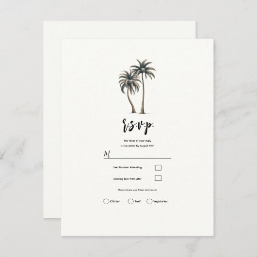 Tropischer Palmenbaum Rustikale Küstenhochzeit RSV Einladung (Vorne/Hinten)