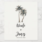 Tropischer Palmenbaum Rustikale Küstenhochzeit Weinetikett (Einzelnes Label)