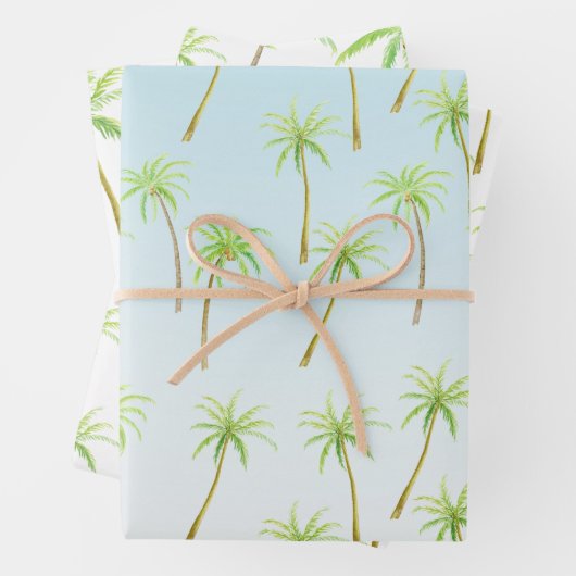 Tropischer Palmenbaum Wasserfarbenblauer Ober Geschenkpapier Set (Beispiel)