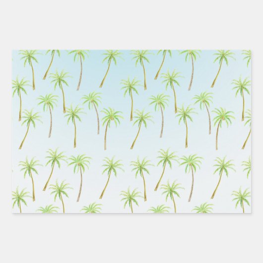 Tropischer Palmenbaum Wasserfarbenblauer Ober Geschenkpapier Set (Vorderseite)