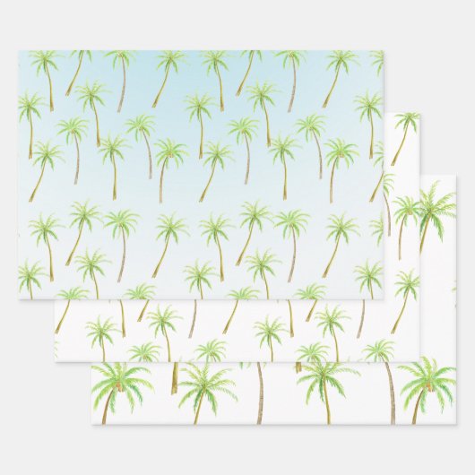 Tropischer Palmenbaum Wasserfarbenblauer Ober Geschenkpapier Set (Set)