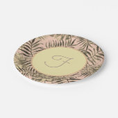 Tropischer Palmenblätterpfirsich und Gold Pappteller (Schrägansicht)