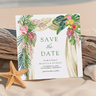 Tropischer Palmenstrand Boho Pampas Tor Hochzeit Save The Date