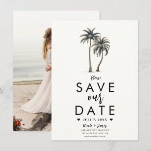 Tropischer Palmenstrand Hochzeit - Termin vormerke Einladung