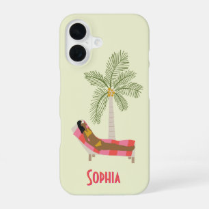 Tropischer Palmenstrand Mädchen Personalisierter N iPhone 16 Hülle