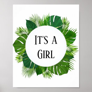 Tropischer Palmwedel - Es ist ein Mädchen Babypart Poster