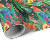 Tropischer Papagei: Exotischer Blumenhintergrund. Geschenkpapier (Rolleneckpunkt)