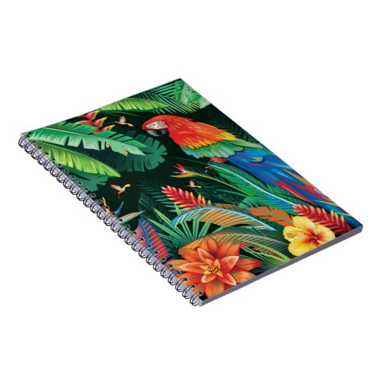 Tropischer Papagei: Exotischer Blumenhintergrund. Notizblock (Rechte Seite)