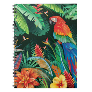 Tropischer Papagei: Exotischer Blumenhintergrund. Notizblock