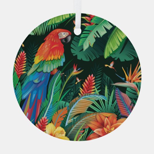 Tropischer Papagei: Exotischer Blumenhintergrund. Ornament Aus Glas (Rückseite)