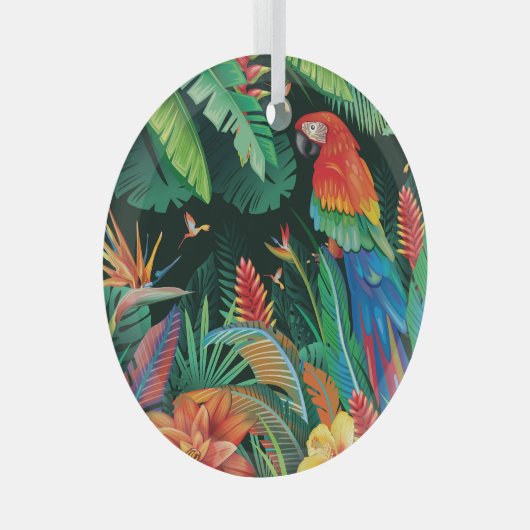 Tropischer Papagei: Exotischer Blumenhintergrund. Ornament Aus Glas (Vorderseite Rechts)