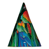 Tropischer Papagei: Exotischer Blumenhintergrund. Partyhütchen (Rechts)