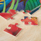 Tropischer Papagei: Exotischer Blumenhintergrund. Puzzle (Seite)