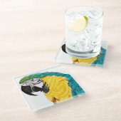 Tropischer Papagei Glasuntersetzer (Schrägansicht)