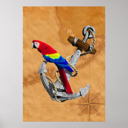 Tropischer Papagei und Anker Poster (Vorne)