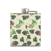 Tropischer Papagei und Blätter Aquarellmuster Flachmann (Rückseite)