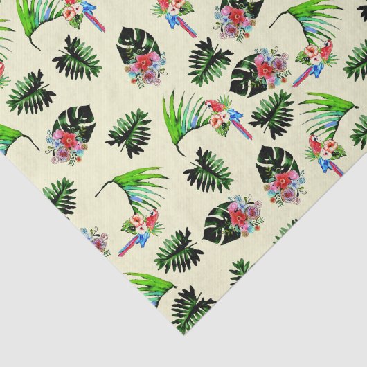 Tropischer Papagei und Blätter Aquarellmuster Seidenpapier (Ausschnitt)